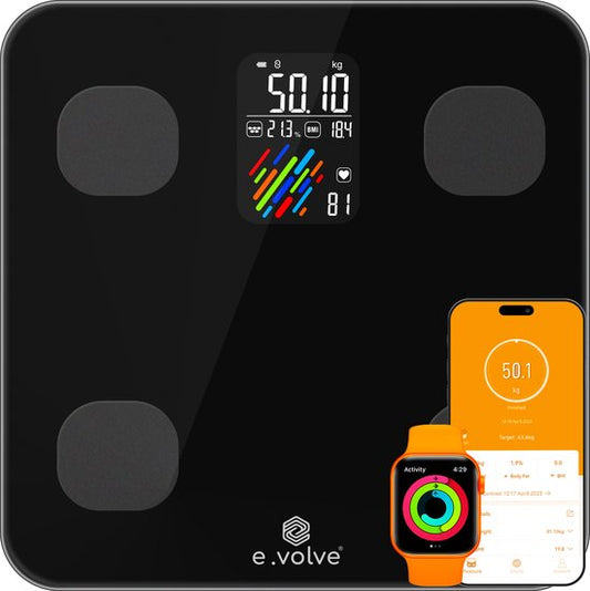 e.volve Waage Personenwaage Digital - 16 Messungen - Intelligente Waage mit Körperanalyse - Präzisionswaage - Waage - Digitale Waage - Inkl.
