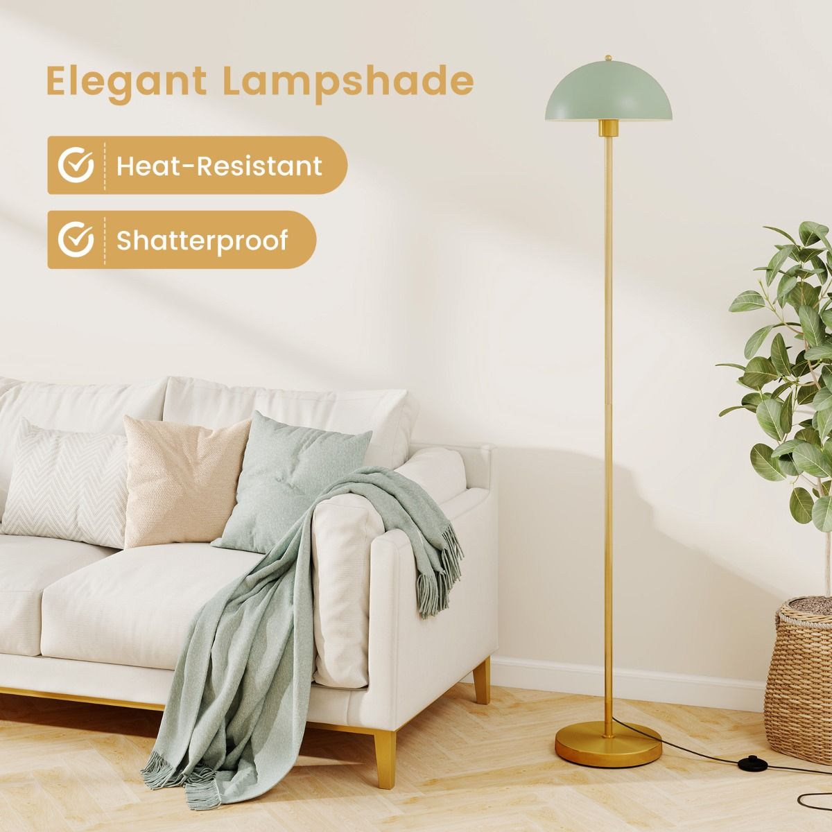 Coast Stehlampe – verstellbarer Lampenkopf – bruchsicherer Lampenschirm – gold, grün und weiß – 163 cm