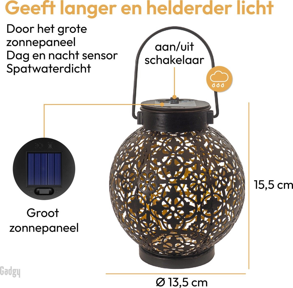 Gadgy Solar Laterne rund - 2er Set - Schwarz - Metall - Solar Gartenbeleuchtung - Led Außenbeleuchtung mit Tag/Nacht Sensor - Tischlampe - Hängelampe - Gartenlaterne - 15.5 x Ã˜ 13.5 cm