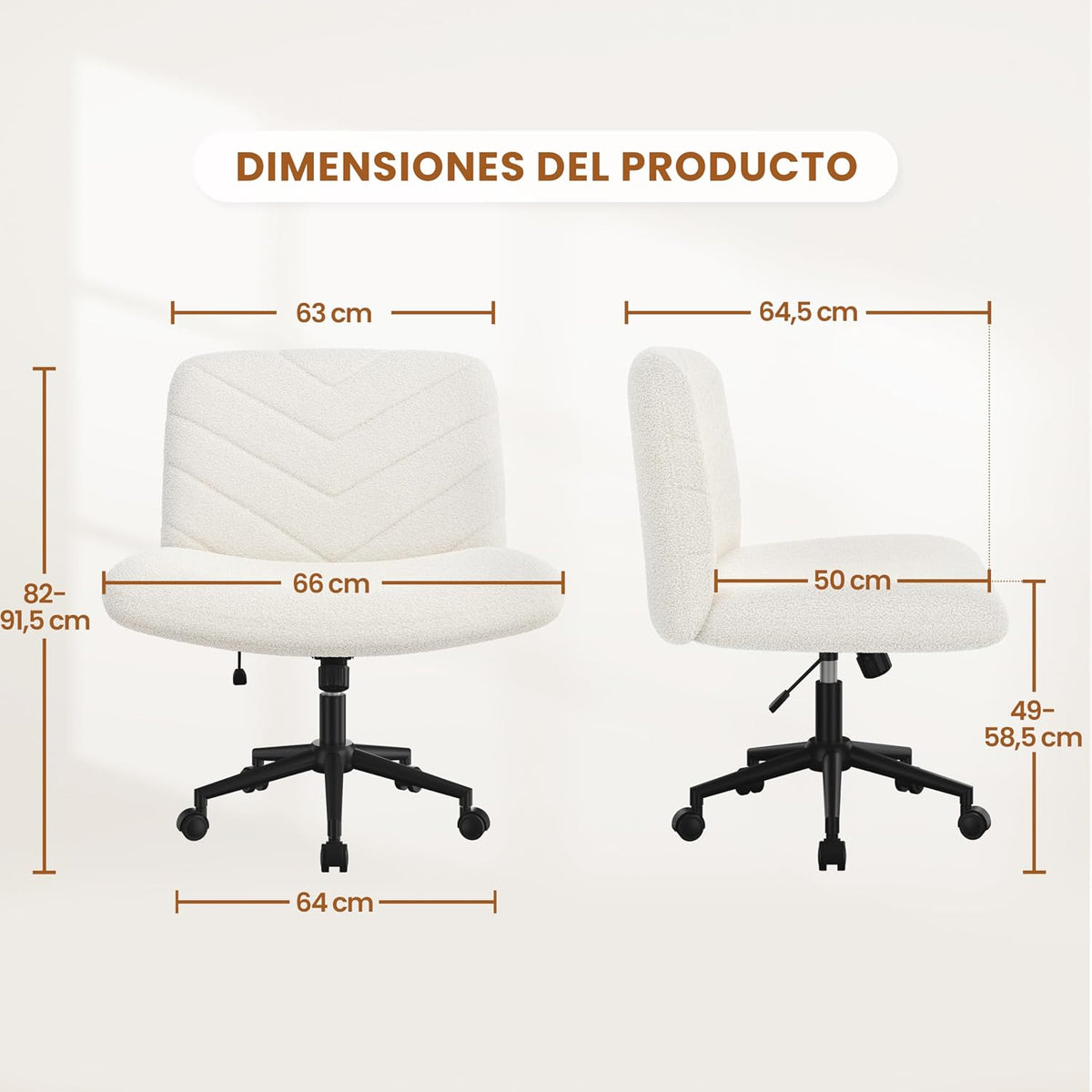 Yaheetech Bürostuhl mit Rollen und breiter Sitzfläche 66 × 65 × 92 cm Elfenbeinweiß