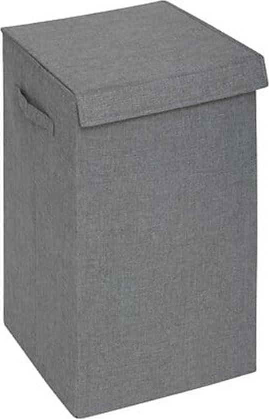 5Five Eureka Wäschekorb mit Fächern – 74 Liter – grau – 37 x 37 x 60 cm – MDF/Polyester-Stoff – mit Verschlussklappe