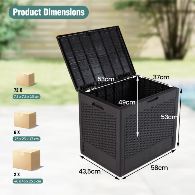 Coast - 96 L Storage Box Outdoor Cushion Box - PP Material - 96L Fassungsvermögen - Wetterfest - Rattan Muster - Abschließbarer Deckel - Multifunktional (Beistelltisch/Sitzplatz) - Braun