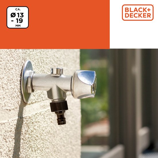 BLACK+DECKER Schlauchkupplung mit Reduzierstück - ⌀13-19 MM - Leckagefreie Kupplung - Schwarz