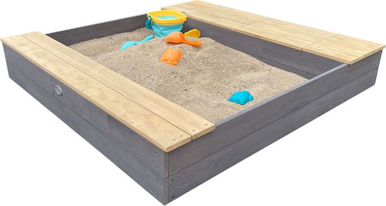 AXI Evy Sandkasten mit Wasserbecken und Stauraum Grau/Braun – inklusive Zubehörset
