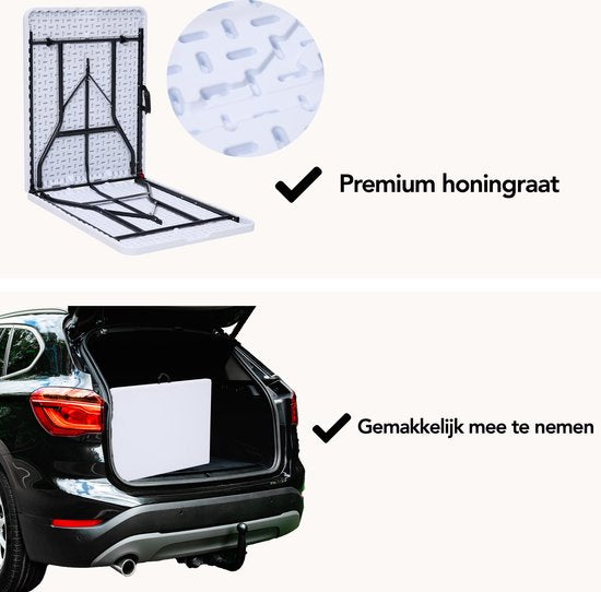 Infinity Goods Zusammenklappbarer Tisch - Klapptisch - 180 x 70 x 74 cm - Campingtisch - Gartentisch - Tragbar - Weiß