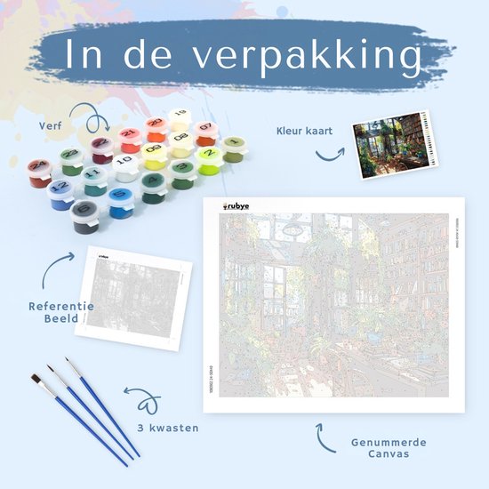 Rubye® Malen nach Zahlen Erwachsene - Bücherregal - Inklusive Pinsel - Leinwand Malerei Leinwand - Farbe nach Zahlen - 50x40cm