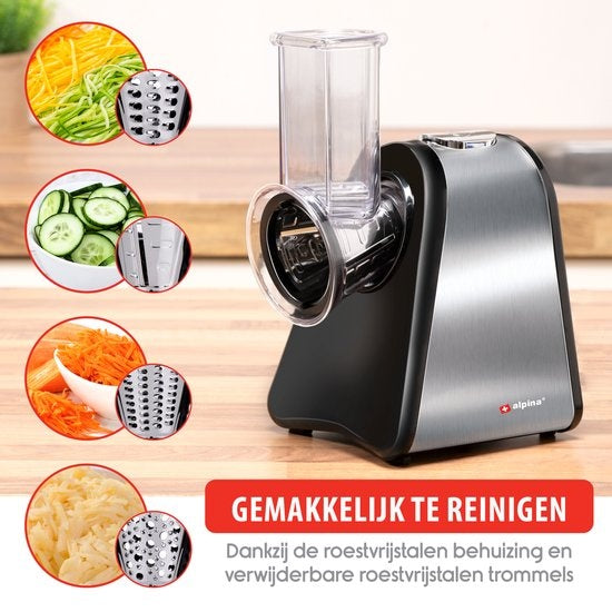 alpina Elektro-Gemüsehobel - Mandoline - 4 Trommelklingen aus rostfreiem Stahl