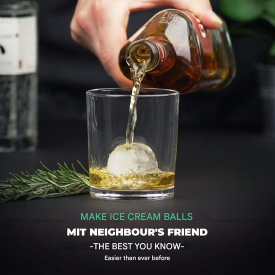 Neighbour's Friend Patentierte Eiskugelform 2er Pack - Große Eiswürfelform rund Platinsilikon für Cocktails, Whisky & Longdrinks - 12x Eiswürfel rund spülmaschinengeeignet - XXL Eiswürfel