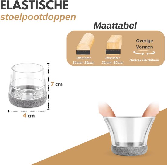 Vaive Stuhlfußschutz, rund, mit Filz – 24 Stück – Stuhlfußkappen Ø 24–30 mm – Bodenschutz für Stühle – Grau