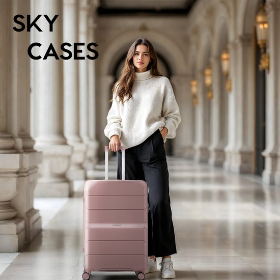 SKYCASES Urban Adventurer - Mittlerer Reisekoffer - Zahlenschloss - 44x27x66cm - 78L - Reisekoffer mit Kofferschloss - Spinner-Räder - Pink