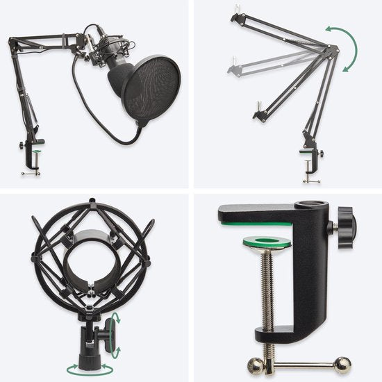 LifeGoods Mikrofon für PC - mit Arm - Gaming-Mikrofon - Streaming - Kondensator - Rauschunterdrückung - Pop Cap - Pop Filter - Schwarz