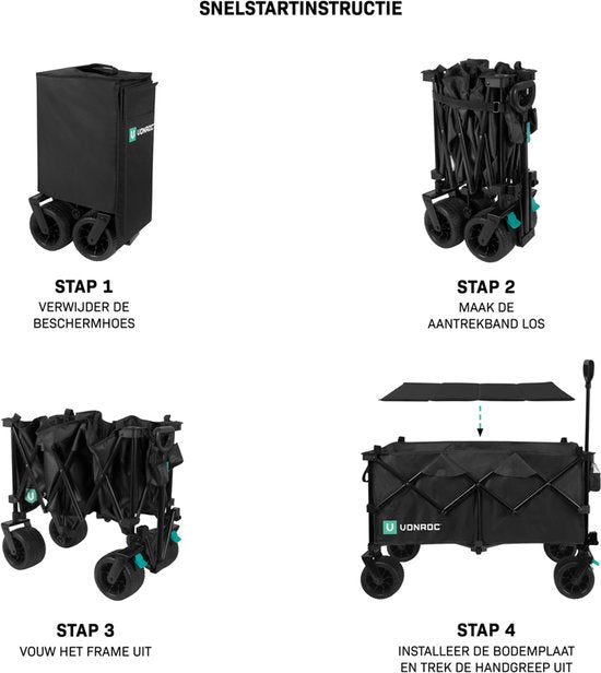 VONROC Bolderkar XL - Faltbar - 80 kg Tragkraft - 200l Fassungsvermögen - Extra geräumiges Modell - Solide Anti-Auslaufrollen - Stabiler Stahlrahmen - Polyester 600D - Schwarz