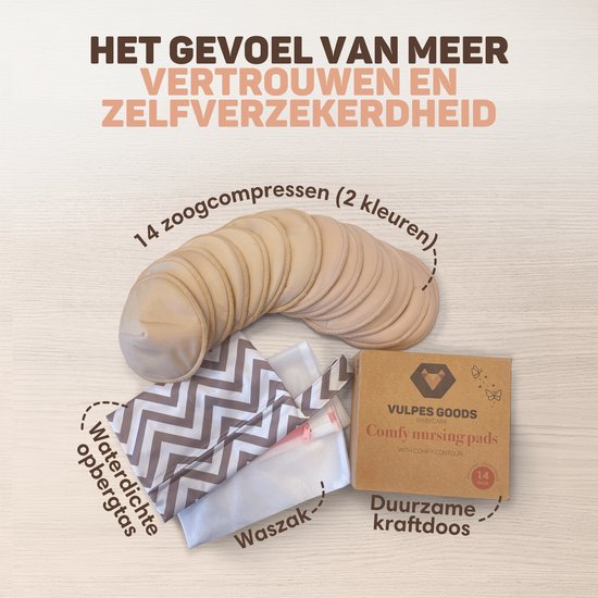 Vulpes Goods® BabyCare - Waschbare Stilleinlagen - Bio - 14 Stilleinlagen - Cup B bis D - Waschbar - Natürlich - Umweltfreundlich - Inklusive Wäschesack und Aufbewahrungsbeutel