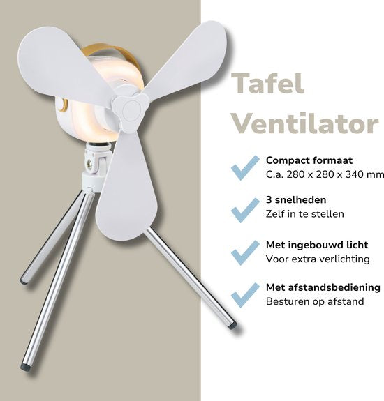 Lifetime Air Tischventilator – USB-C-aufladbarer Ventilator – Stativventilator mit Nachtlicht und Fernbedienung – Ventilator mit Fernbedienung und 3 Geschwindigkeitsstufen – Weiß