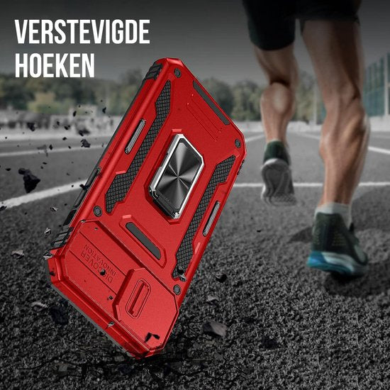 Podec Case passend für iPhone 14 Red Phone Case - Anti-Shock Case Cover Hybrid Armor Case mit Kickstand Ring mit Displayschutzfolie