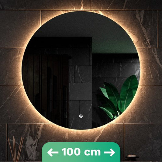 Mirlux Badezimmerspiegel mit LED-Beleuchtung & Heizung - Wandspiegel rund - Anti-Kondensations-Duschspiegel - 100CM