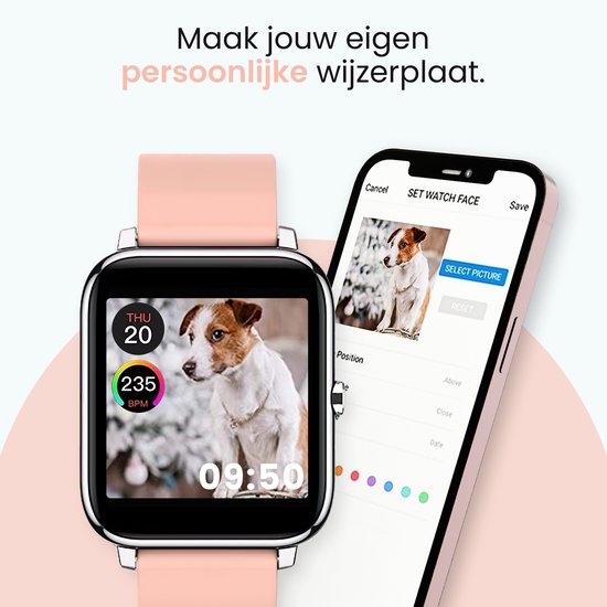 MAOO AMPLIFY Smartwatch - Inkl. Bildschirmschutz - Herzfrequenz, Blutdruck, Blutsättigung, Schlaf, Entfernung - Schrittzähler - Smartwatch Damen - Uhr - Weihnachtsgeschenk - Pink