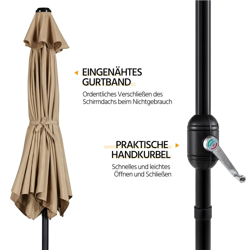 Yaheetech Gartenschirm mit Neigungsfunktion und Pendel – Hellbraun – Ø 269 x 241 cm