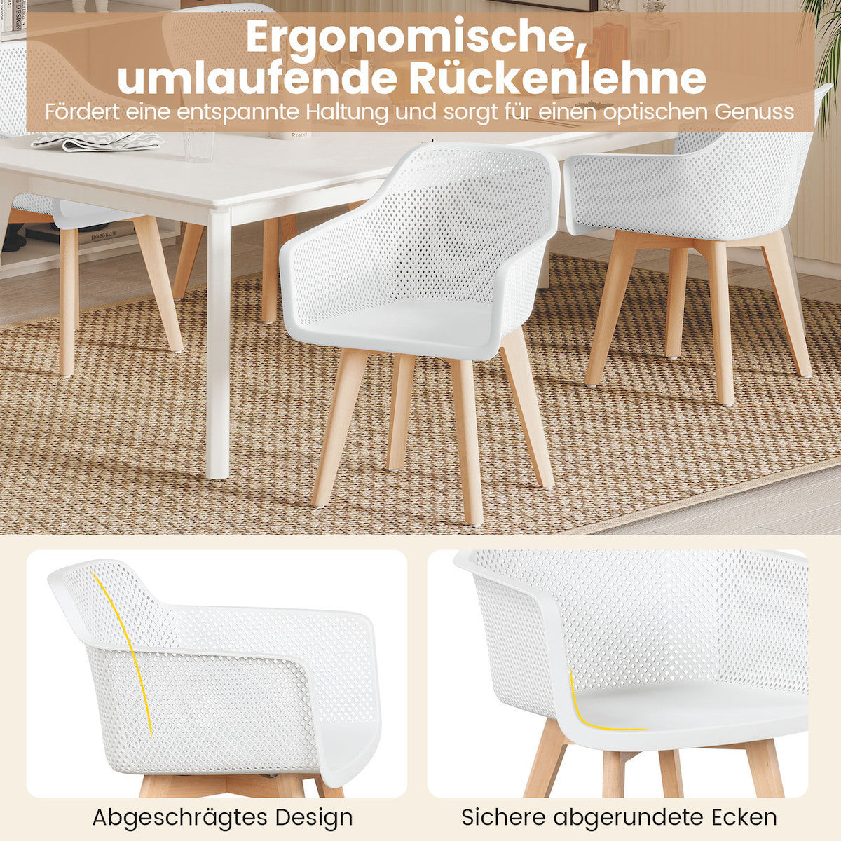 Coast Esszimmerstühle Weiß - 2er-Set - 57 x 56 x 75 cm - mit Netzrückenlehne und Buchenholzbeinen