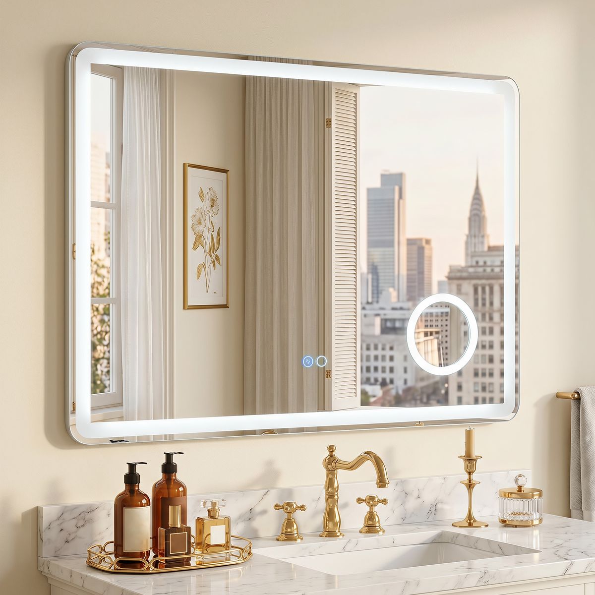 Coast LED-Badezimmerspiegel – integrierter 3-fach-Vergrößerungsspiegel – dimmbares Licht – 80 x 60 cm – silber