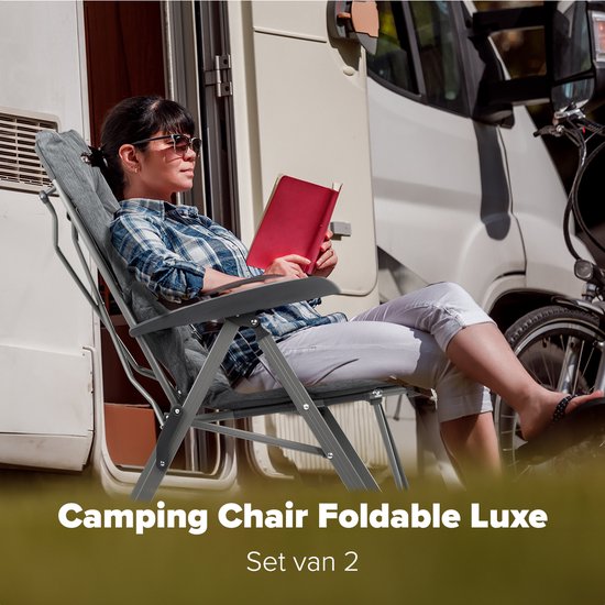 TRVLMORE Campingstühle Luxus - klappbar - 2er-Pack - 150KG Tragkraft - Inkl. Tragetasche - Klappstuhl - Campingstuhl - Klappstuhl - Grau