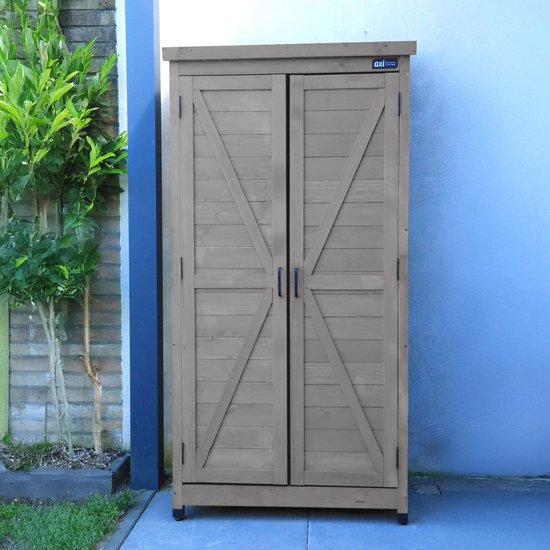AXI Hugo Aufbewahrungsschrank aus Holz, Warmgrau – Gartenschrank mit verzinktem Dach – 3 Einlegeböden und Bodenplatte – FSC-zertifiziertes Holz – Magnetverschluss – 85 x 52 x 174 cm