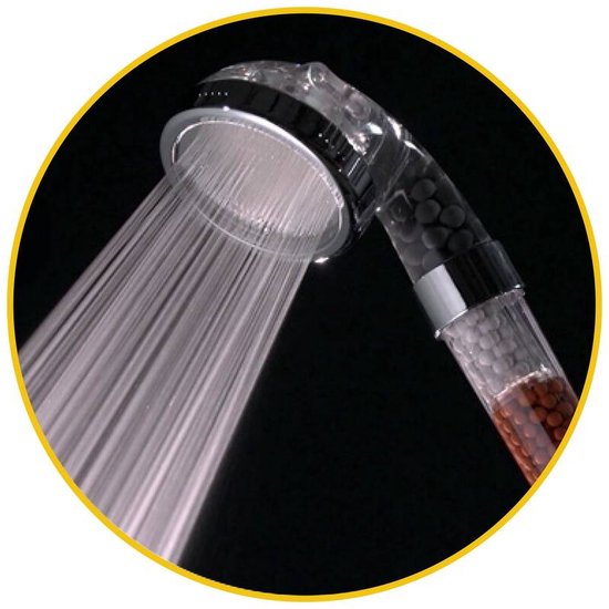 Aquadon Shower Hero – Wassersparender Duschkopf mit natürlichen Mineralperlen – drei Strahlstärken – für alle gängigen Duschschläuche – 3 Strahlarten – erhöht den Wasserdruck – spart Wasser