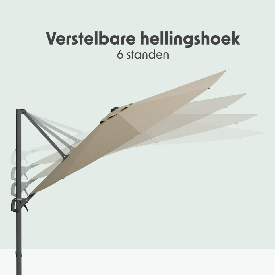 LifeGoods Schwebender Sonnenschirm Ø300 cm - 360° drehbar - 6 Ständer - Inkl. Abdeckung - Taupe