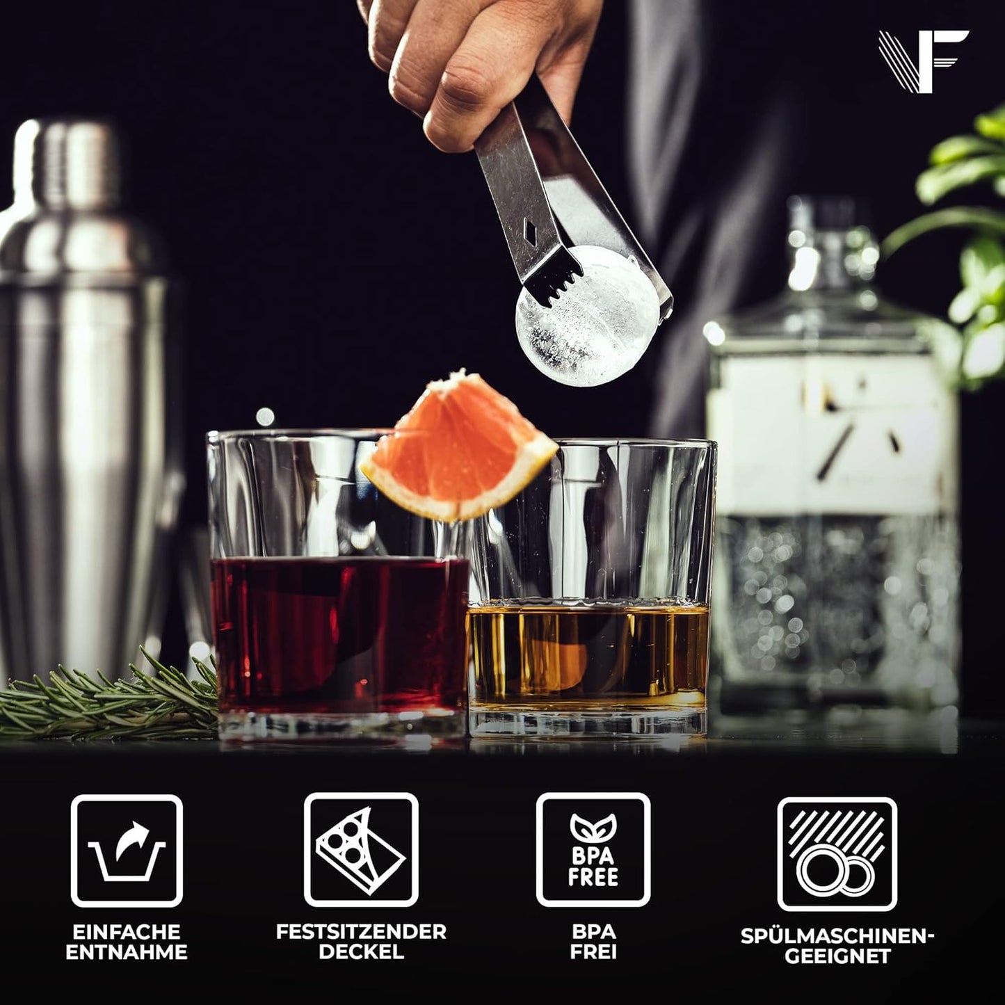 Neighbour's Friend Patentierte Eiskugelform mit XXL Eiswürfelform - Große Eiswürfelform rund Platinsilikon für Cocktails, Whisky & Longdrinks - 6x Eiswürfel & 6x Eiskugeln spülmaschinengeeignet