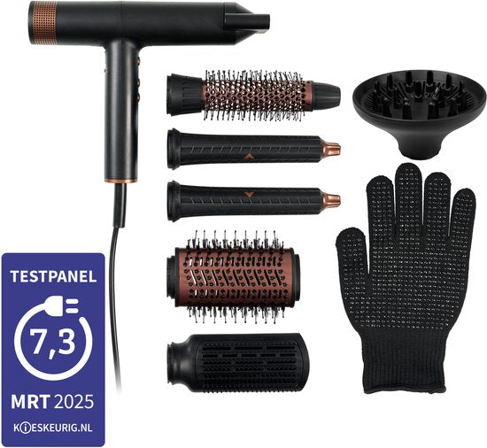 Princess Airstyler Pro 529205 - 7 in 1 - 2000 Watt - 1,8m Kabel - BLDC Motor - Luxus-Aufbewahrungstasche - Wärmehandschuh - Multi Styler - Haarwickel - Haarglätter - Haartrockner - Wärmebürste - Föhnbürste - Lockenbürste und Stylingbürste