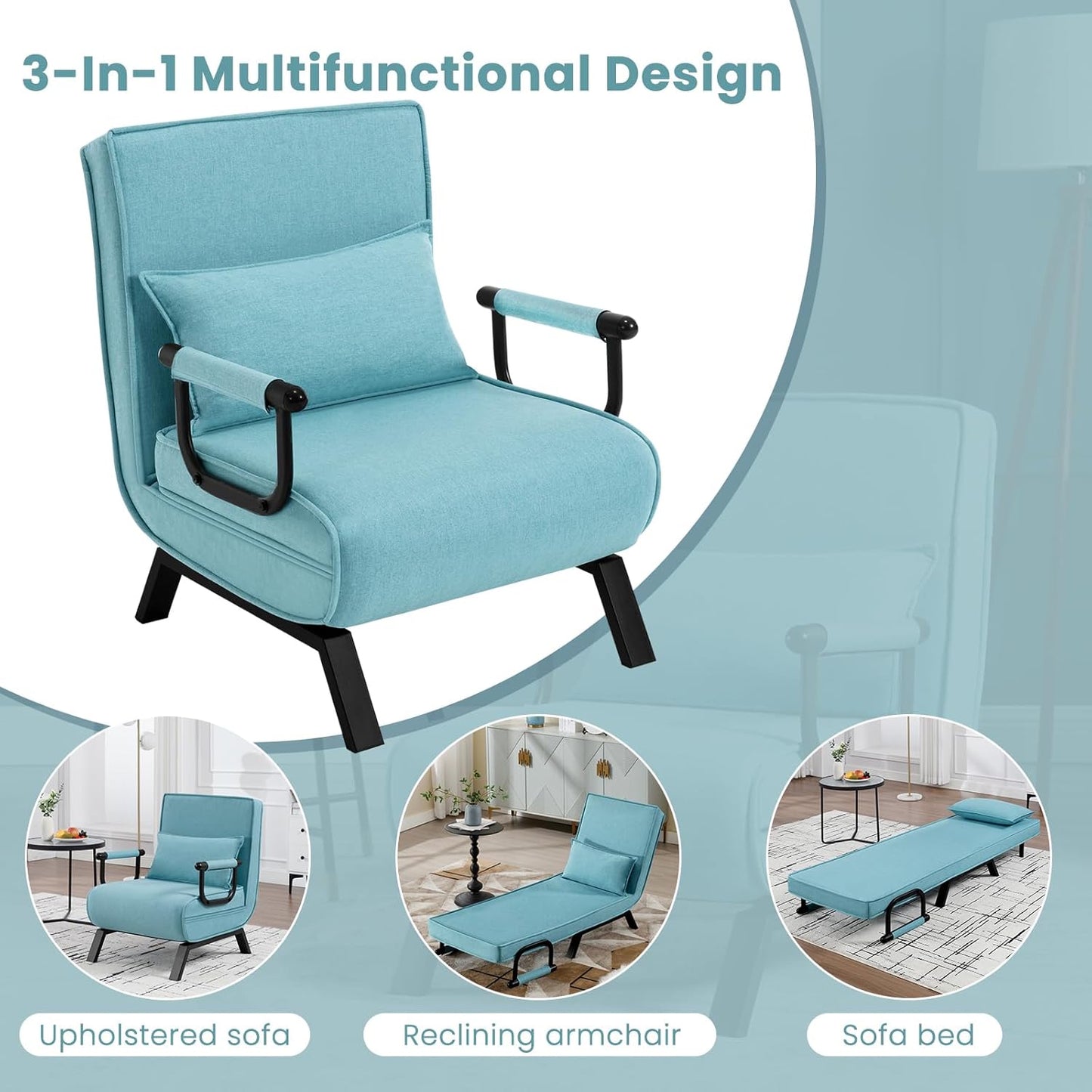 WOLTU 3-in-1-Schlafsessel – Gästebett – Blau – 65 x 75 x 78 cm