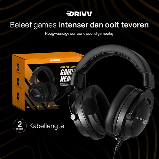 Drivv - Gaming Headset - mit Mikrofon - Geeignet für PS4, PS5, Xbox One, Xbox Serie und PC - Schwarz
