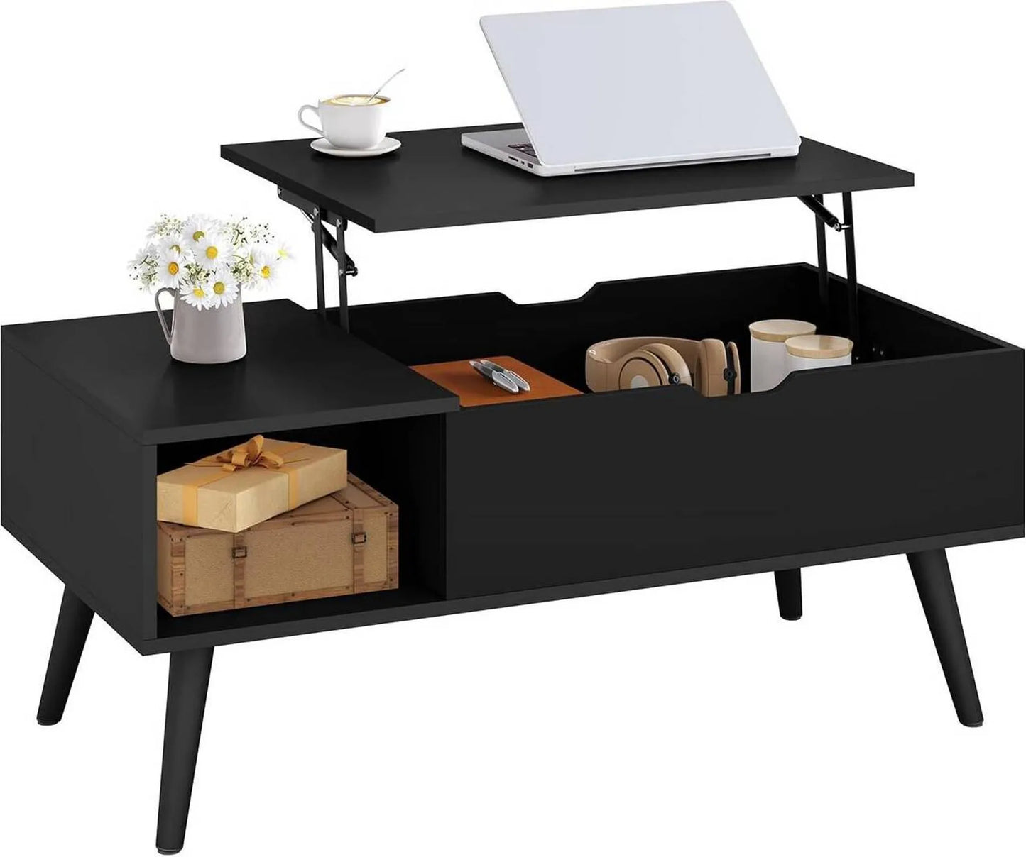 Woltu Couchtisch, höhenverstellbar – 100 x 57 x 50 cm – Schwarz
