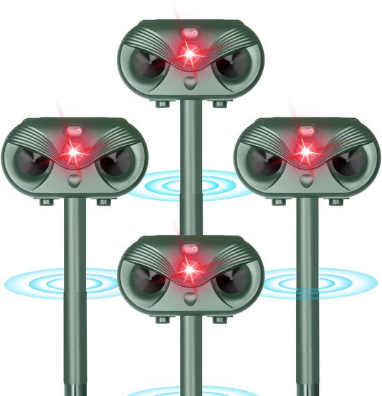Katzenabwehr - 4 Stück - Ultraschall-Mausabwehr - Solarbetrieben - Gegen Ungeziefer - Grün - von Faas