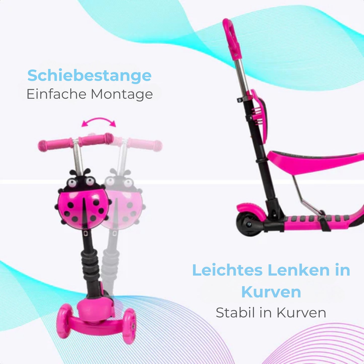 LifeGoods MultiRider - Mit Lenker - 3 -8 Jahre - Jungen/Mädchen - 3 leuchtende Räder - Pink