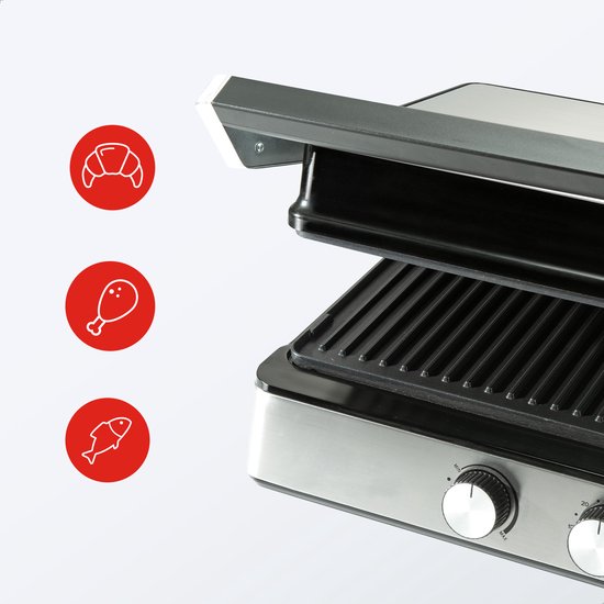 Bourgini - Kontaktgrill - 29cm x 23cm - Panini-Grill und Toast-Eisen - PFAS-freie Keramikbeschichtung