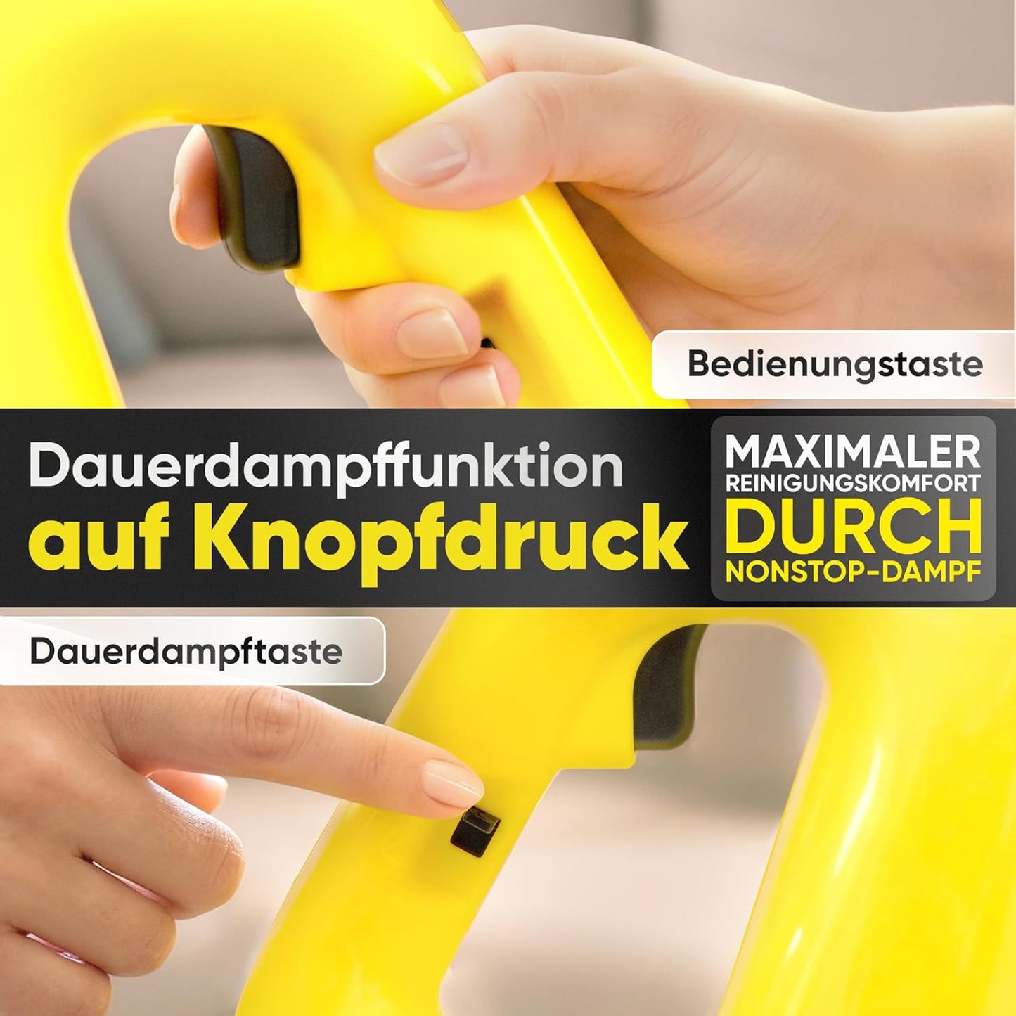 Neighbour's Friend 2-in-1 Dampfreiniger mit Wischfunktion 120 cm - 1500 W - 450 ml - 4 m Kabel - Gelb