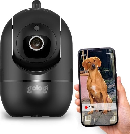 Gologi Haustierkamera mit App - Hundekamera - Haustierkamera - Sicherheitskamera - Sicherheitskamera - Für alle Haustiere - Mit Wifi - Schwarz
