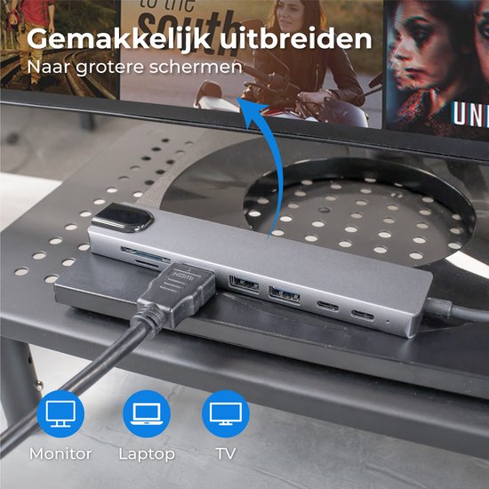 Nuvance - USB C Hub 3.0 - 8 Anschlüsse - USB-Splitter mit Ethernet - USB C zu HDMI - USB Hub 3.0 - Docking Station Laptop - Micro SD Kartenleser - HDMI 4K - Grau