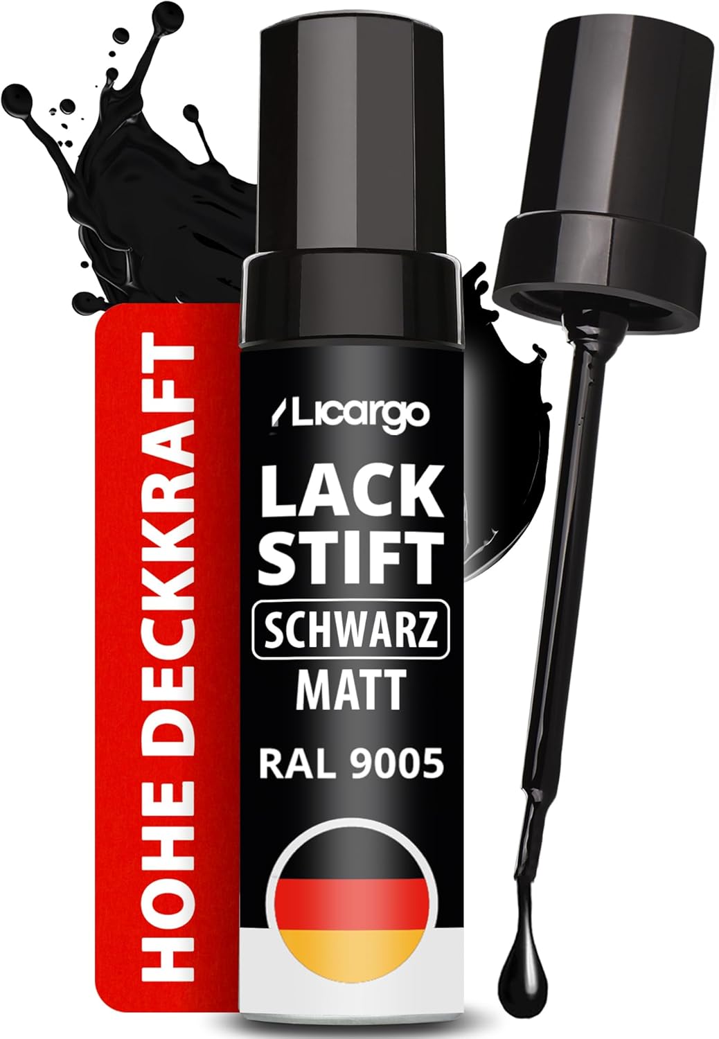 LICARGO Lackstift Mattschwarz 12 ml – Auto, Felgen, Fahrrad und Metall