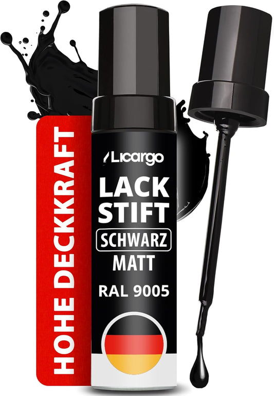 LICARGO Lackstift Mattschwarz 12 ml – Auto, Felgen, Fahrrad und Metall