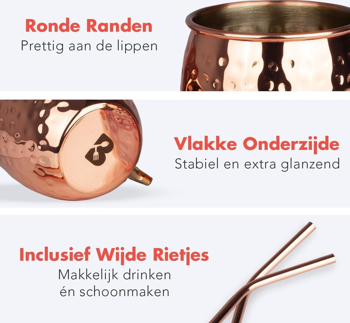 KitchenBrothers Moscow Mule Cups - Cocktailgläser mit Strohhalm - 4 Stück - gekupfert - 500ML