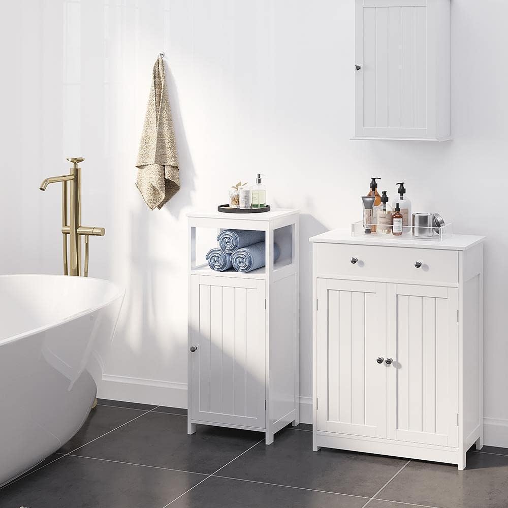 Yaheetech Badezimmerschrank 60 x 30 x 80 cm – Weiß – 2 Türen – Große Schublade – Verstellbare Einlegeböden