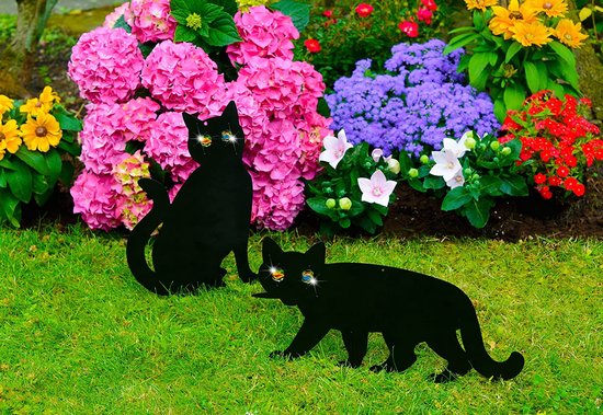 Maximex Vogelscheuchen-Set für Katzen, 2er-Set, vertreibt unerwünschte Gäste aus dem Garten, aus schwarz lackiertem Metall, mit funkelnden Kugeln, Maße (B x H): 37 x 24 cm