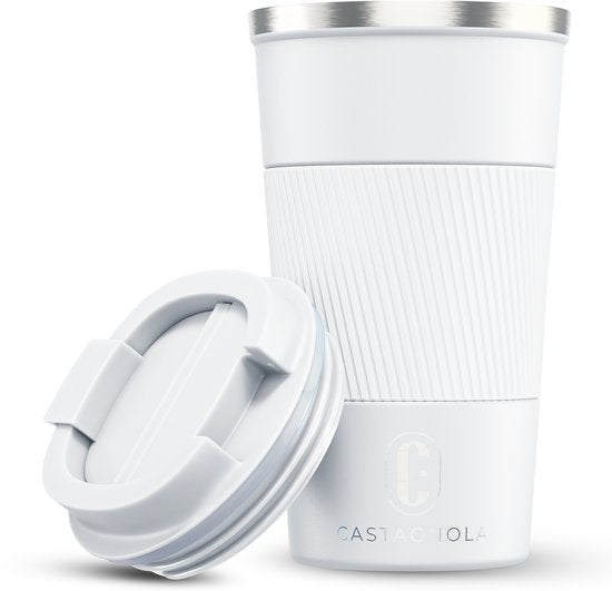 Castagnola Thermobecher – Kaffeebecher für unterwegs – Reisebecher für Kaffee und Tee – Teebecher – 510 ml – Edelstahl – Weiß