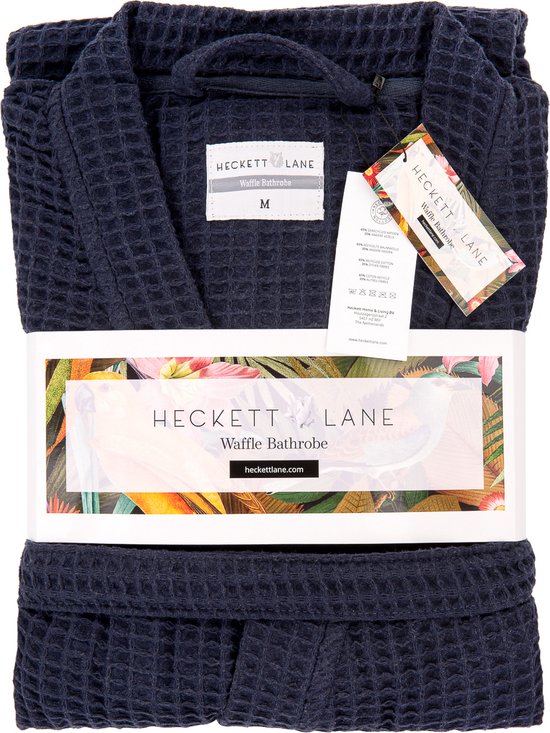 Heckettlane Bademantel Waffel - Morgenmantel für Damen und Herren - XL - Morgenmantel aus Baumwolle - Geeignet für die Sauna - Blau