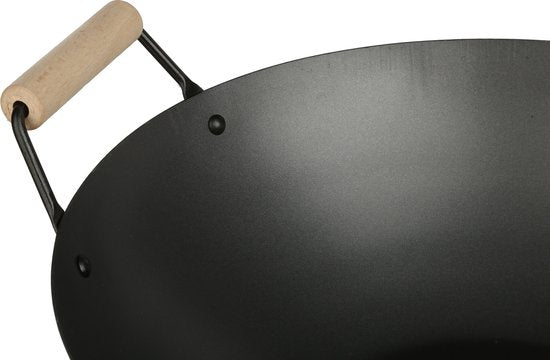 5Five Wok-/Snack-/Bratpfanne – Professional – mit Antihaftbeschichtung – Metall/Holz – D35 x H16 cm – Küchenpfannen – für alle Wärmequellen außer Induktion