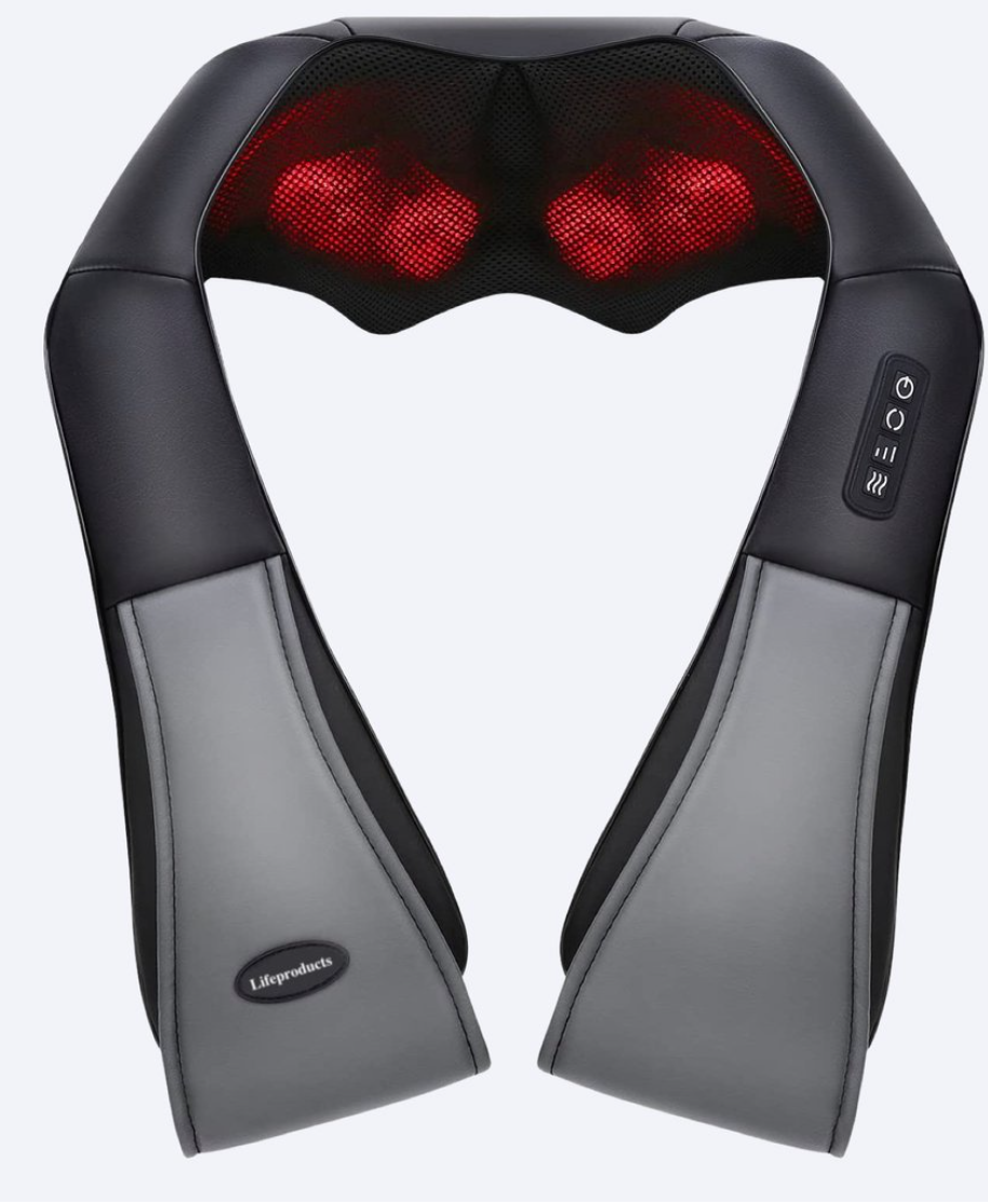 Lifeproducts - Shiatsu-Massagekissen - Nacken- und Rückenmassagegerät - Wärmefunktion - Kabellos - Schwarz