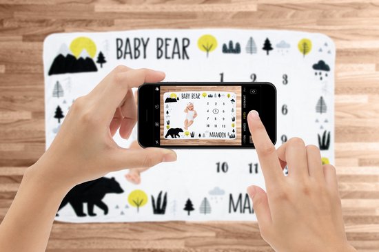 Frummel Milestone Blanket 'Bear' - Milestone Blanket - Milestone Baby - Baby Geschenk Junge - Baby Geschenk Mädchen - Baby Shower Geschenk - Baby Geschenk - Milestone Blanket in Dutch - Muttertagsgeschenk - 100 x 150 cm
