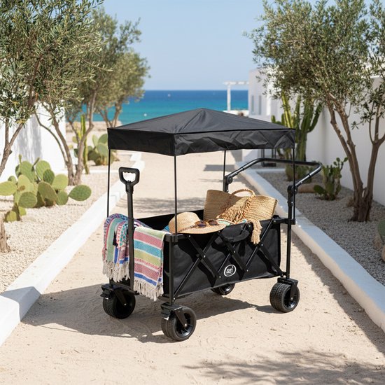 AXI SB221 Zusammenklappbarer Handwagen mit Dach – Schwarz – Mit Zugstange, Bremsen und Schutzhülle – 100 kg Tragkraft – Einfach zu transportieren – Metall